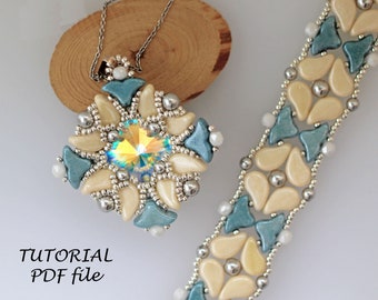 Samouczek dotyczący biżuterii z koralików Wzór Helios Puca Paisley Rivoli Beads Instrukcje krok po kroku dotyczące koralikowania Bransoletka Wisiorek Przewodnik po projektowaniu Carla PDF