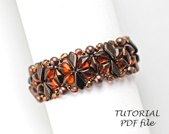 Tutorial per perline, istruzioni per il modello del braccialetto, perline GemDuo Kite, design di gioielli fai da te, guida passo passo per l'artigianato fatto a mano in PDF, bronzo