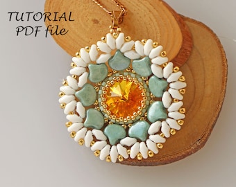 Samouczek dotyczący koralików, Wzór na zawieszkę z koralików, Koralik Ginko, SuperDuo, Samouczek Rivoli Swarovski, Zrób to sam zawieszka, Samouczek dotyczący koralików zawieszka Flora