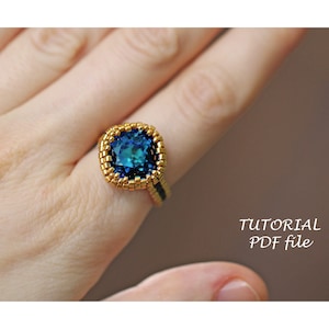 Beaded Ring Tutorial Rivoli Pattern Fancy Stone Swarovski Design Seed Bead Jewelry Instructions DIY Beadwork Ring Pattern Karina PDF