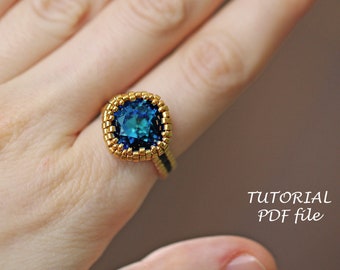 Perlen Ring Anleitung Rivoli Muster Fancy Stein Swarovski Design Seed Bead Schmuck Anleitungen DIY Perlen Ring Muster Karina PDF