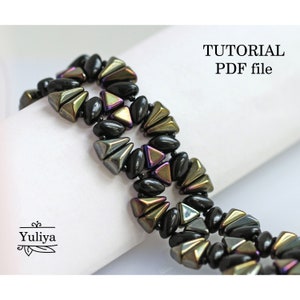 Bracelet Tutorial Beading Pattern Vexolo Kheops par Puca IrisDuo Beads Step-by-Step Instructions Beadwork Design Black and Brown Iris PDF