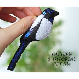 Elster Filz Brosche Anleitung PDF Vogel Nähen Muster für Handgemachte Ornament Wollfilz Handwerk Stickerei DIY Pin Design Dekorative Geschenk Idee
