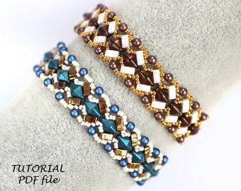 Beading pattern, Bracelet tutorial, Tila bead pattern, Half Tila, DiamonDuo, Beadwork pattern, Beaded bracelet tutorial, Bracelet Marianna