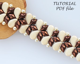 Beaded Bracelet Tutorial Paisley DiamonDuo Pattern DIY Jewelry Beadwork Design Beading Instructions Step-by-Step Craft Guide Template Timi