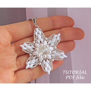 Beaded Snowflake Pattern Pendant Tutorial Christmas Design Using SuperDuo GemDuo Beads DIY Jewelry Beading Instructions PDF Snowflake_1