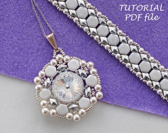 Beaded Jewelry Tutorial Set Featuring Bracelet and Pendant Pattern Beadwoven DIY Instructions for Elegant Handmade Design Project Faina