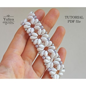 Beaded Jewelry Tutorial Simple Bridal Bracelet Pattern ZoliDuo IrisDuo GemDuo Beads Step-by-Step Easy DIY Beading Guide Snow Design PDF