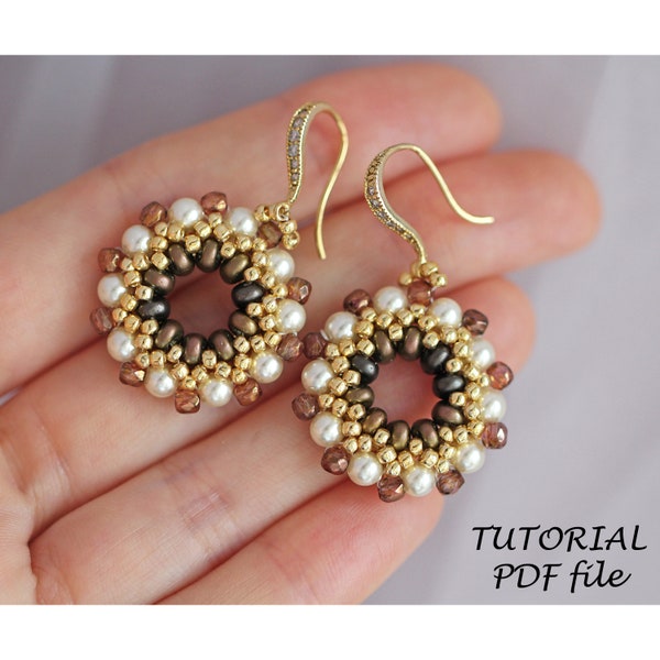 Hoop earrings tutorial, Bead earrings pattern, Seed bead tutorial~SuperDuo tutorial~ Simple bead pattern, Beading tutorial earrings Francine