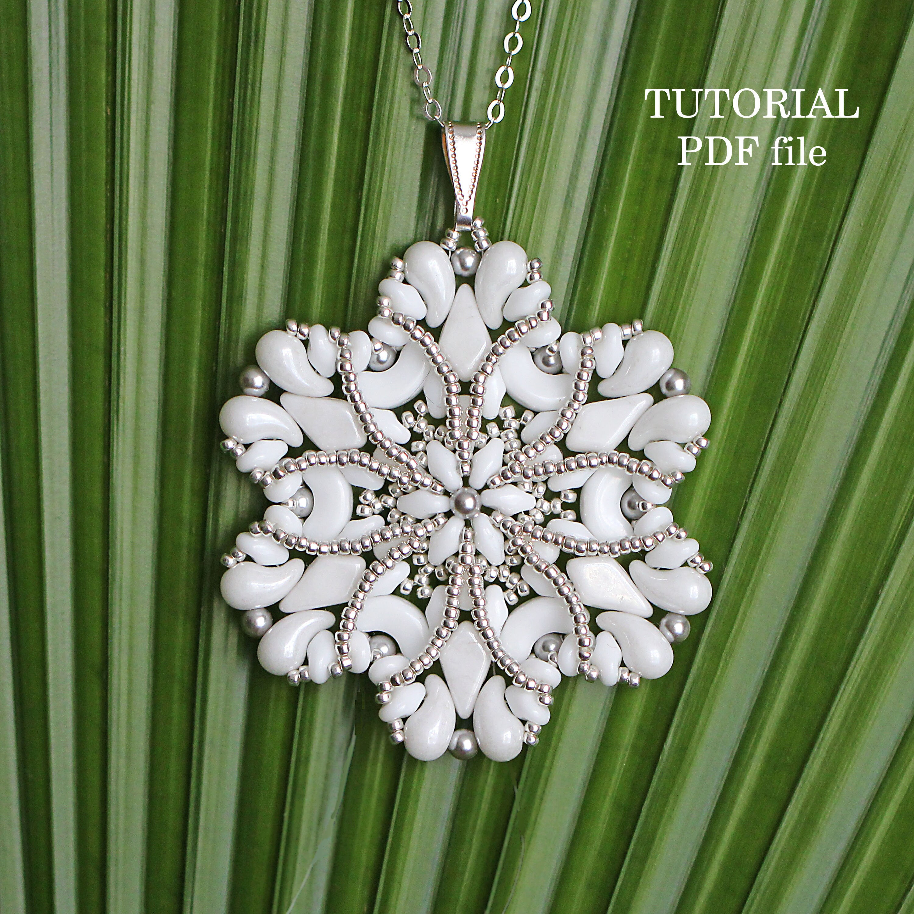 Beaded Pendant Tutorial Snowflake, Superduo Bead Pattern; New Year ...