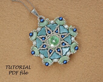 Beaded Pendant Tutorial Bead Rivoli Pattern with Helios and Arcos par Puca Beads Jewelry Making Instructions Handmade Design Spring PDF