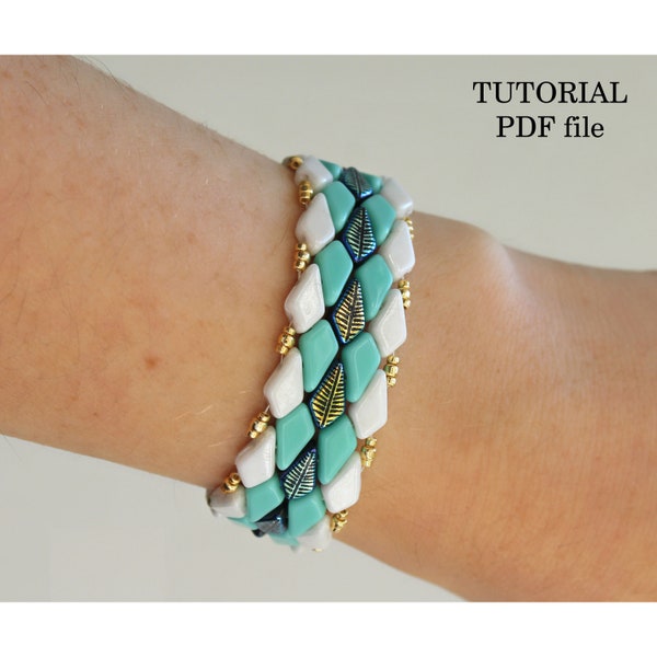 Beaded bracelet tutorial, Simple bead pattern, Czech duo bead pattern~Beading tutorial and pattern bracelet~Instructions bracelet Kite Chain