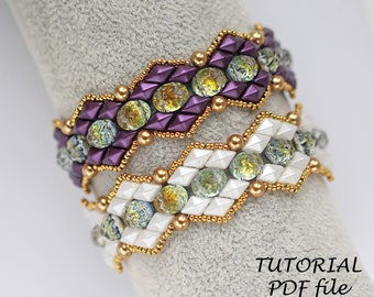 Kraalpatroon armband, barokke cabochon, DiamonDuo tutorial, 2 gaten kralenpatroon armband, sieraden maken eenvoudige tutorial armband Tami