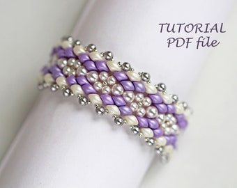 Beading Pattern Bracelet Tutorial DIY Jewelry Design Using Duo ES-O Beads Pearls Step-by-Step Instructions Elegant Craft Guide PDF Lavender