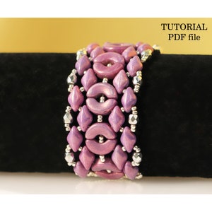 Bracelet Tutorial Beading Pattern GemDuo Puca Beads Step-by-Step Jewelry Instructions Beadwork Design Guide Handmade Bracelet Purple PDF