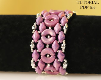 Bracelet tutorial, Beading tutorial bracelet, Puca bead pattern, Beadwork pattern, Bead bracelet tutorial, GemDuo tutorial bracelet Purple