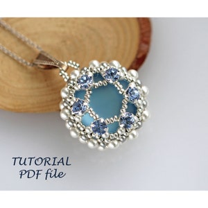 Beaded Pendant Tutorial Jewelry Pattern Lunasoft Cabochon Swarovski Chaton DIY Bead Weaving Instruction Beadwork Design Template Luna