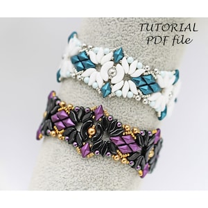 Perlen Tutorial Armband Muster StormDuo DiamonDuo Arcos par Paca Beads Schritt-für-Schritt Schmuckanleitungen Beaded Design Shirley PDF Guide