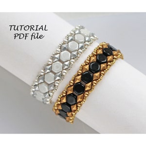 Beading Pattern Bracelet Tutorial Beaded Jewelry Design with HoneyComb Beads Step-by-Step Beadwork Instructions DIY Guide Template PDF Faina
