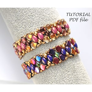 Beading Tutorial Bracelet Ginko Bead Pattern Samos Puca Design DIY Jewelry Simple Two-Hole Technique Instruction PDF Autumn Colors