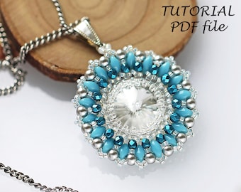 Beaded Rivoli Pendant Pattern Swarovski Beadwork Tutorial Jewelry Making Instructions DIY Handmade Design Elegant Pendant Mountain Lake PDF