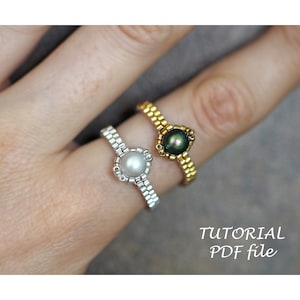 Beading Tutorial Ring Pattern Cute Pearl Peyote Design Step-by-Step Instructions Seed Bead Jewelry Guide Handmade Beaded Ring Barbara PDF