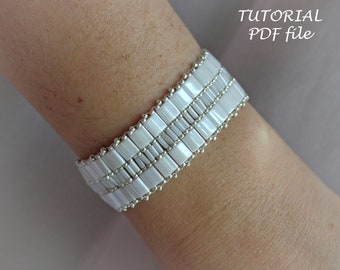 Beading tutorial bracelet, Tila bead pattern, Bugle bead pattern, Beaded tutorial ~Tila,Bugle ~ Miuyki Tila tutorial, Pattern bracelet Ellen