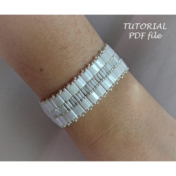 Beading tutorial bracelet, Tila bead pattern, Bugle bead pattern, Beaded tutorial ~Tila,Bugle ~ Miuyki Tila tutorial, Pattern bracelet Ellen