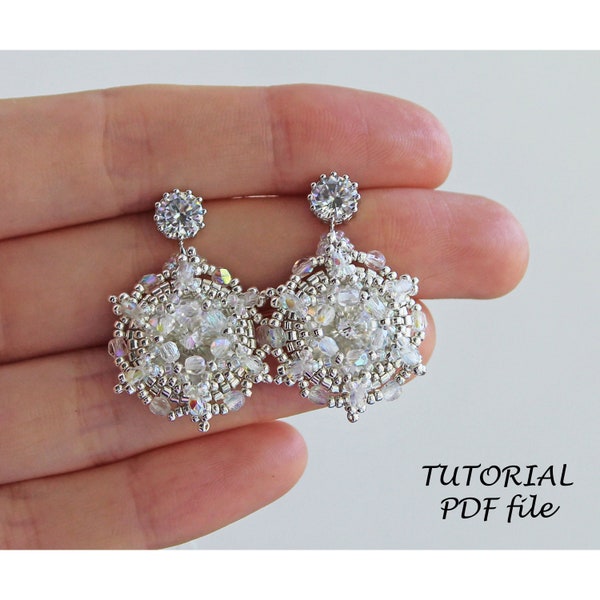 Beaded earrings tutorial, Swarovski tutorial, Christmas earring pattern, Beading tutorial Snowflake, Rivoli 14 mm, Bead pattern Snowy Star