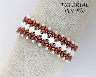 Beading Pattern Bracelet Tutorial SuperDuo WibeDuo Pearls Step-by-Step DIY Jewelry Instruction Elegant Design Photo Guide Bracelet Lydia PDF