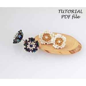 Beaded stud earring pattern, Half Tila, Tila, Miyuki Tila tutorial, Earrings tutorial,Seed bead pattern, Beading tutorial stud earring Janet