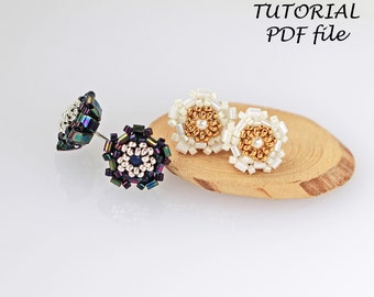 Beaded stud earring pattern, Half Tila, Tila, Miyuki Tila tutorial, Earrings tutorial,Seed bead pattern, Beading tutorial stud earring Janet