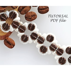 Beaded Bracelet Tutorial Pattern DropDuo Kos par Puca Beads Jewelry Design DIY Beadwork Step-by-Step Instructions PDF Craft Bracelet Coffee
