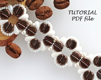 Beaded Bracelet Tutorial Pattern DropDuo Kos par Puca Beads Jewelry Design DIY Beadwork Step-by-Step Instructions PDF Craft Bracelet Coffee