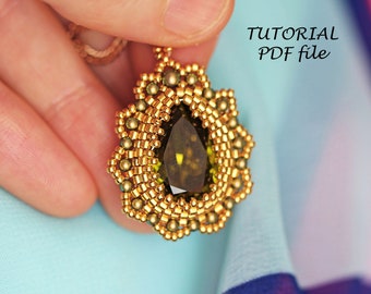 Beading Tutorial Pendant Necklace Pattern Pear Swarovski Drop Beaded Jewelry DIY Woodland Pendant Pattern Handmade Necklace Design PDF