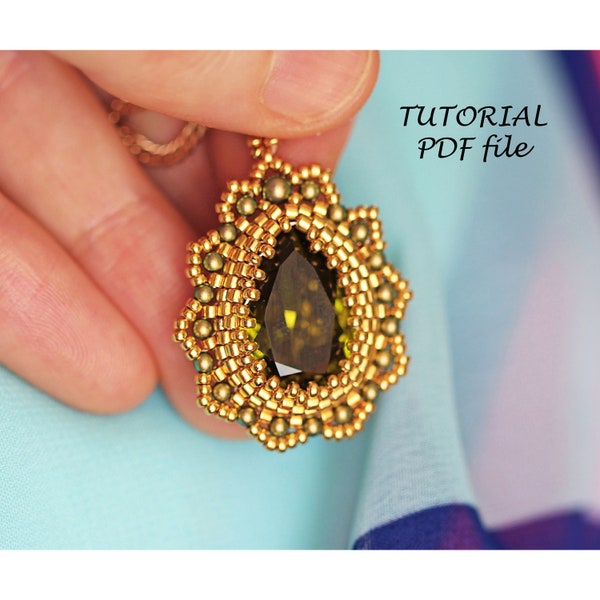 Tutorial pendant, Beaded pendant pattern, Necklace tutorial, Beaded necklace pattern, Pear Swarovski ~ beading tutorial pendant Woodland