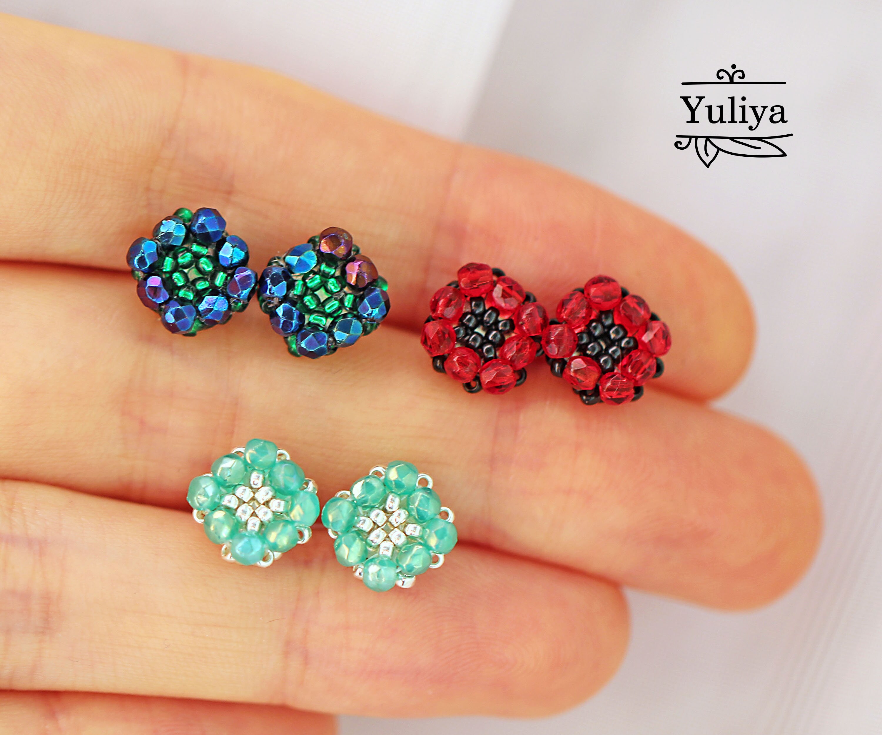 Beaded stud earrings tutorial Bead pattern Beading Etsy