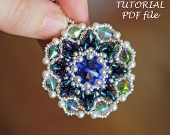 Tutorial Wisiorek Instrukcje Koralikowe SuperDuo DiamonDuo Wzór Z Użyciem Swarovski Rivoli 18 mm DIY Biżuteria Projektowanie Koralików Przewodnik Po Tkaniu Izolda