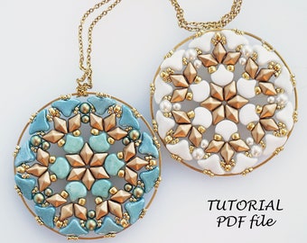 Beading pattern, Pendant tutorial, Bead mandala tutorial, Beaded pattern pendant ~ Ginko, Helios, DiamonDuo ~ Beadwork tutorial  Mandala_1