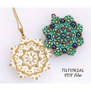 Beaded Pendant Pattern Beadwork Design SuperDuo Beads Step-by-Step Beading Tutorial Jewelry Instructions Handmade Pendant Guide Joni PDF