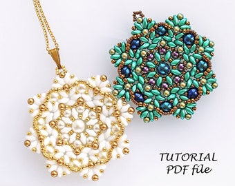 Beaded Pendant Pattern Beadwork Design SuperDuo Beads Step-by-Step Beading Tutorial Jewelry Instructions Handmade Pendant Guide Joni PDF