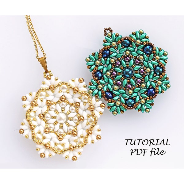 Beaded pendant pattern, Beadwork pattern, SuperDuo ~ Beading tutorial, Pendant pattern, SuperDuo bead pattern, Bead pendant tutorial Joni