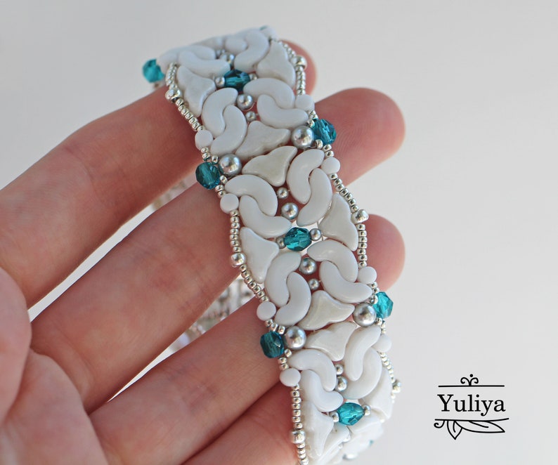 Bracelet tutorial Bead jewelry tutorial ~ Helios Beading tutorial Beading pattern Arcos Minos Puca ~White bracelet tutorial Princess