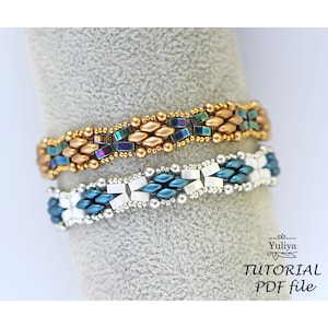 Beading tutorial bracelet, SuperDuo tutorial, Beading pattern bracelet, Half Tila tutorial, SuperDuo bead pattern, Tutorial bracelet X and O