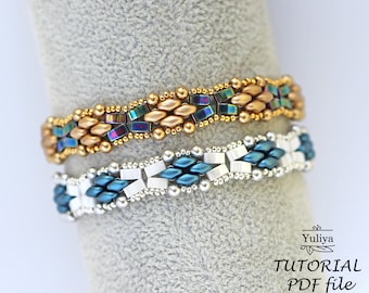 Beading tutorial bracelet, SuperDuo tutorial, Beading pattern bracelet, Half Tila tutorial, SuperDuo bead pattern, Tutorial bracelet X and O