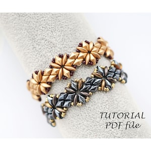 Bracelet tutorial, Beading tutorial and pattern, Bead bracelet tutorial, Beaded tutorial~MobyDuo~DiamonDuo~GemDuo, Bead pattern bracelet Ola