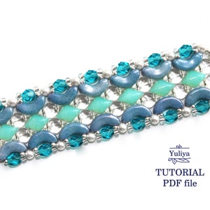 Beaded Bracelet Tutorial Beading Instructions GemDuo Duo Bead Pattern Jewelry Design DIY Craft Project Step-by-Step Beadwork Guide Aqua