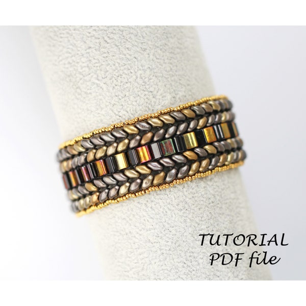 Bracelet tutorial, SuperDuo bead pattern, Beading tutorial, Beaded bracelet pattern, Tila tutorial, Beaded jewelry tutorial bracelet Elena