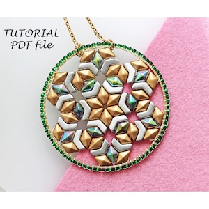 Beaded Pendant Tutorial Mandala Design DiamonDuo Arrow Beads Step-by-Step Beading Instructions Jewelry Pattern Beadwork Guide Sue PDF