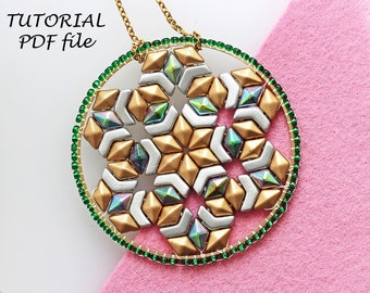Beaded Pendant Tutorial Mandala Design DiamonDuo Arrow Beads Step-by-Step Beading Instructions Jewelry Pattern Beadwork Guide Sue PDF